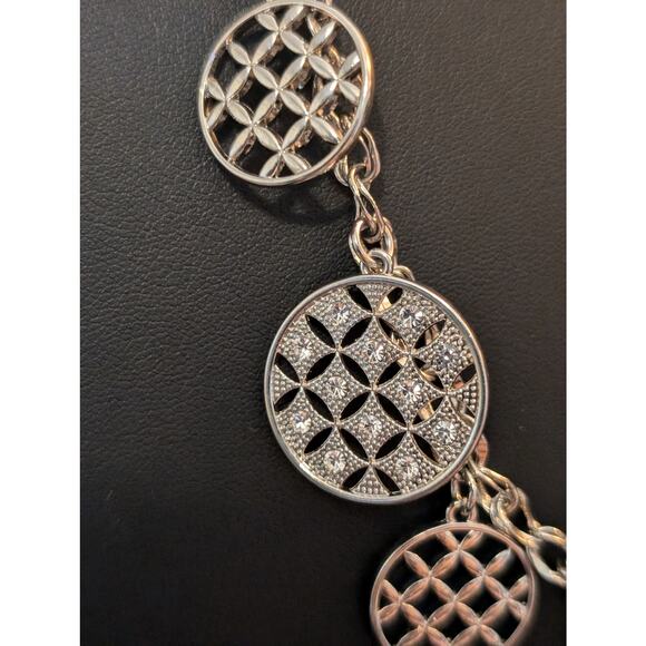 Charter Club Silver Tone Rhinestone Disk Charm Necklace & Matching Bracelet - Picture 4 of 11